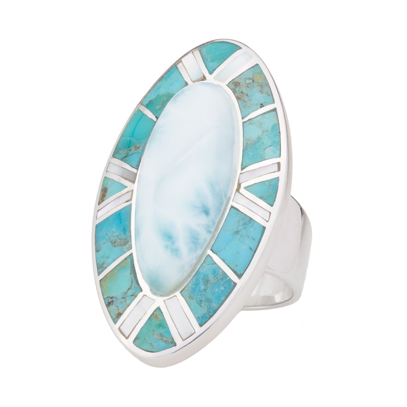 Silver Larimar, Turquoise & MOP Inlay Ring-SZ 6 (1 of 3)