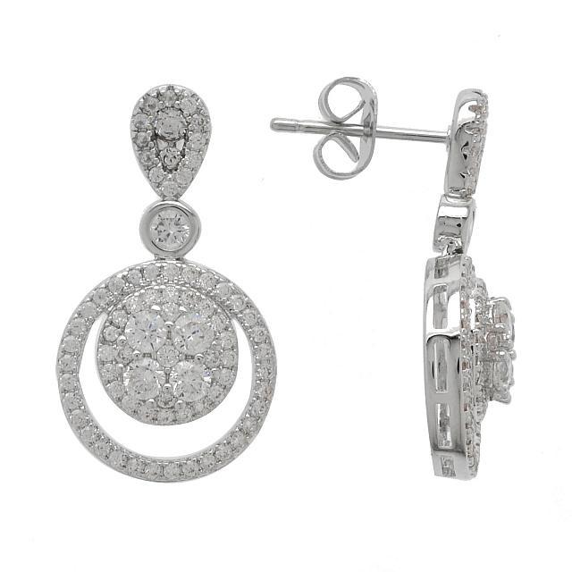 Silver Tone CZ Double Circle Drop Earrings (1 of 1)