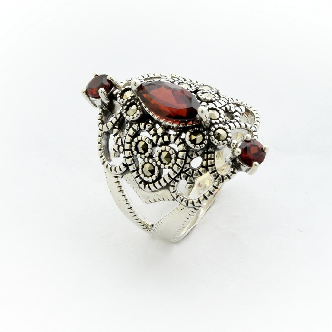 Sterling Silver Garnet & Marcasite Ring- SZ 7 (1 of 1)