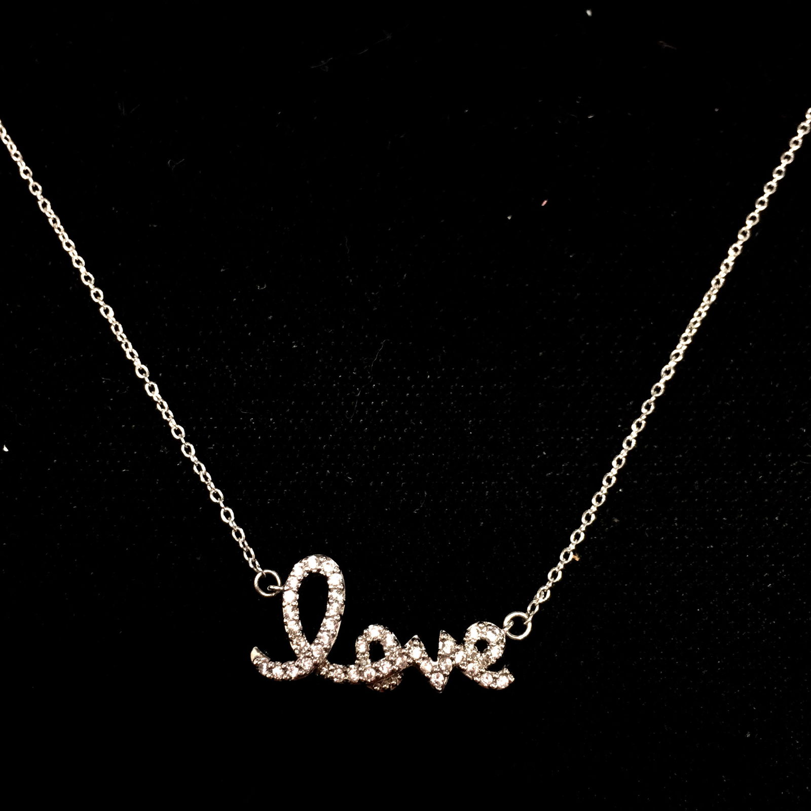 Sterling Silver Pave Script LOVE Necklace (1 of 1)