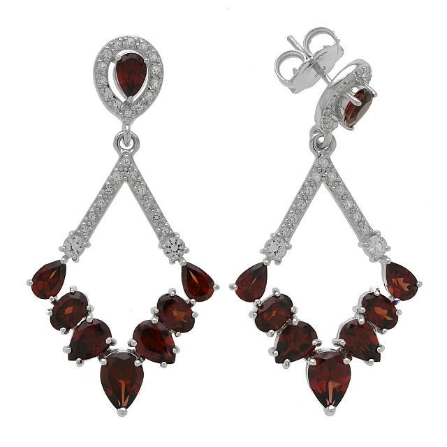 Silver 9.96ct Garnet Diamond Shape Drop Earrings (1 of 1)
