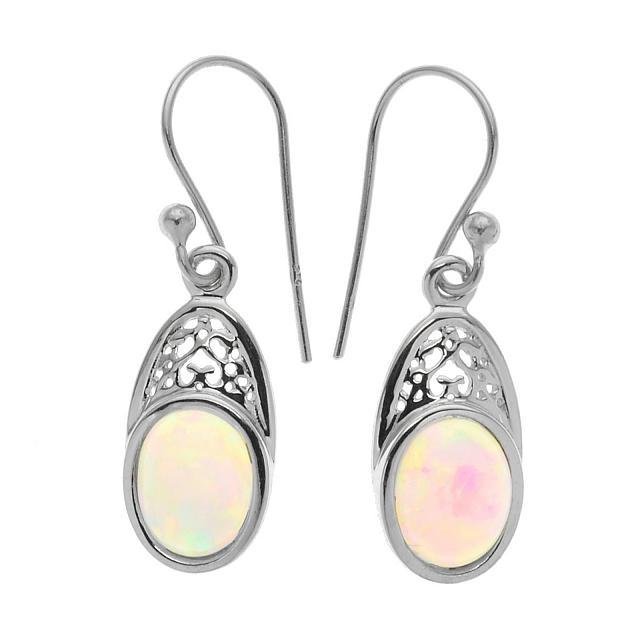 Sterling Silver Oval Ethiopian Opal Drop Earrings (1 of 1)