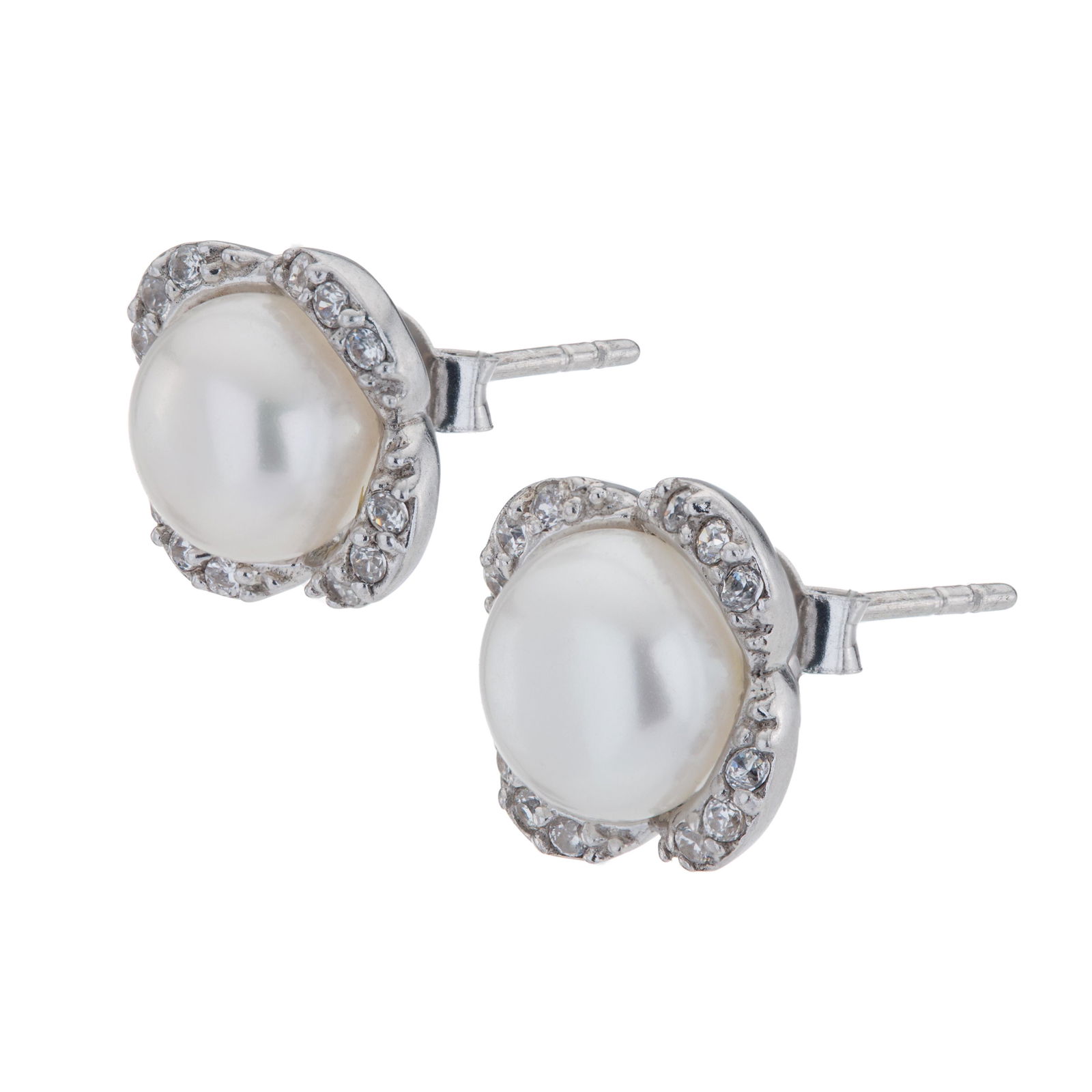Sterling Silver Pearls Scalloped Stud Earrings (1 of 3)