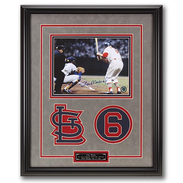 Stan Musial St. Louis Cardinals 16x20 Autograph GFA: Stan Musial St. Louis Cardinals 20x16 Custom Frame Mutli-Matted Signed 8x10h GFA Certified