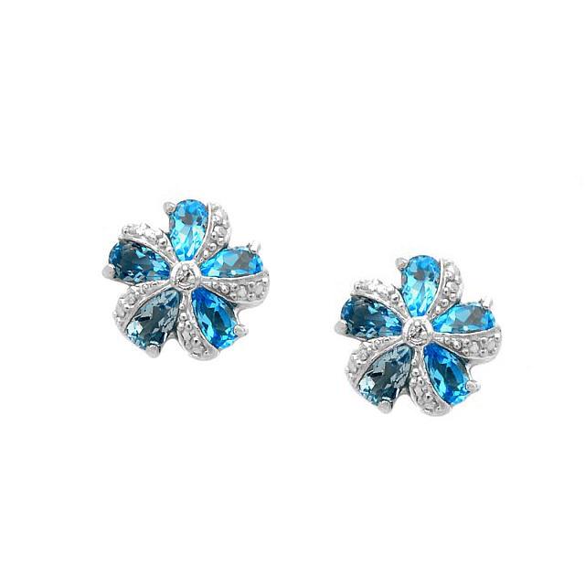 Silver Swiss Blue Topaz Flower Stud Earrings (1 of 2)