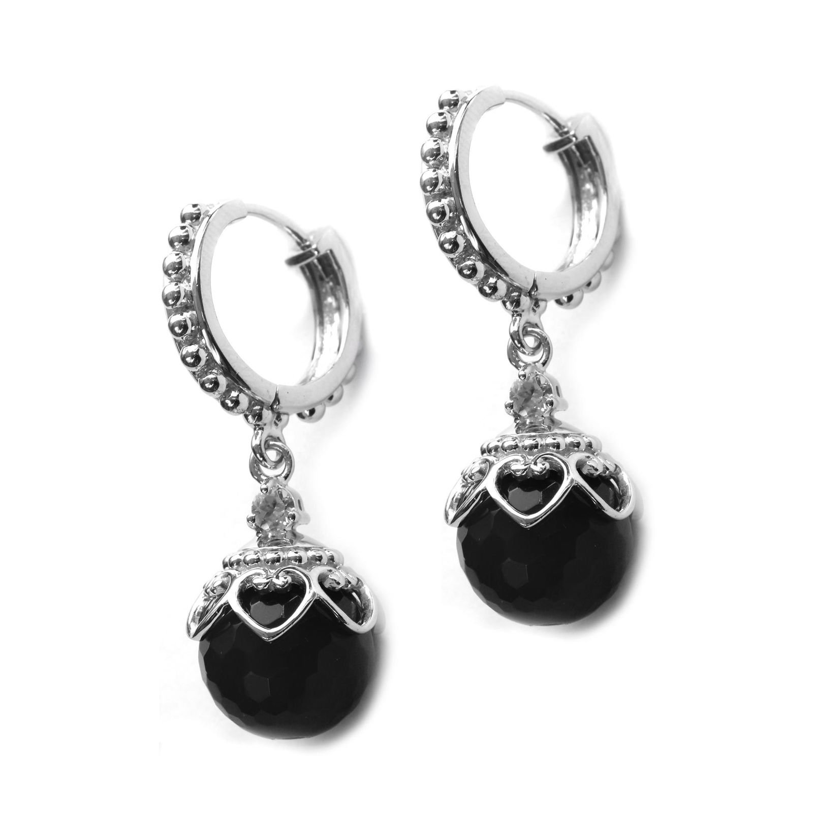 Sterling Silver 12mm Black Onyx Bead Hoop Earrings (1 of 1)