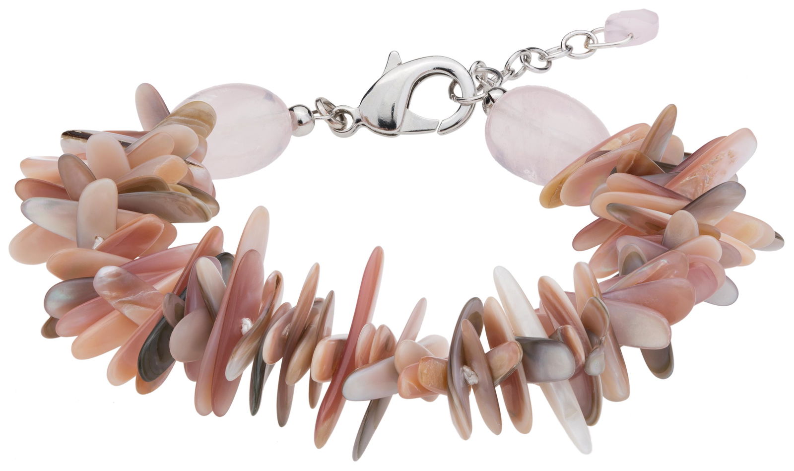 Silver Shell & Rose Quartz Adjustable Bracelet 8" (1 of 3)