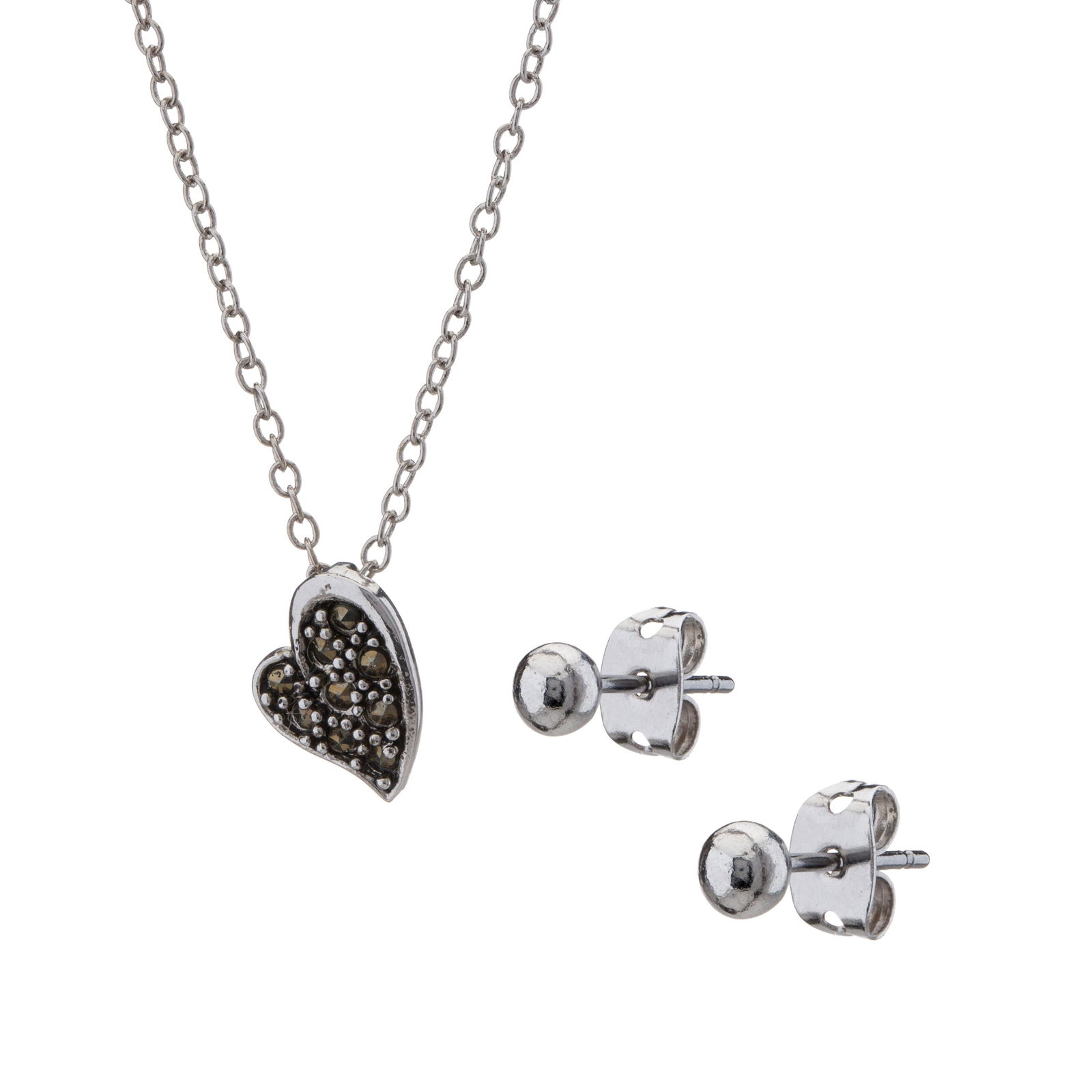 Genuine Marcasite Heart Pendant and Earring Set (1 of 3)