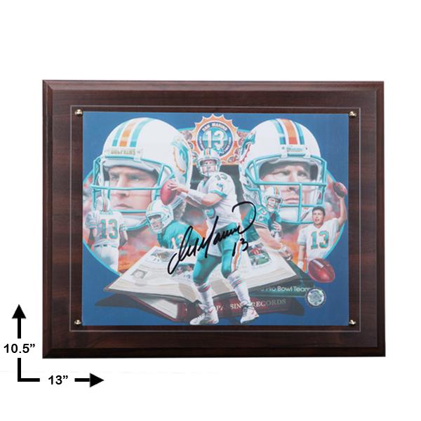 Dan Marino Miami Dolphins Plaque Signed 8x10h GFA: Dan Marino Miami Dolphins 10.5x13 Cherry Finish Plaque Signed 8x10v GFA