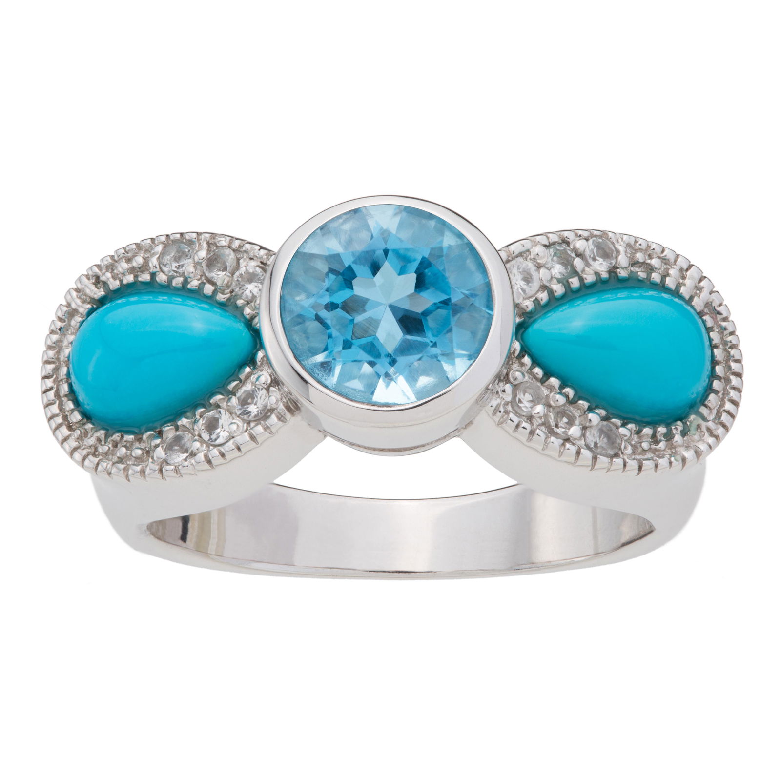 Silver Turquoise & Blue Topaz Bow Ring-SZ 8 (1 of 2)