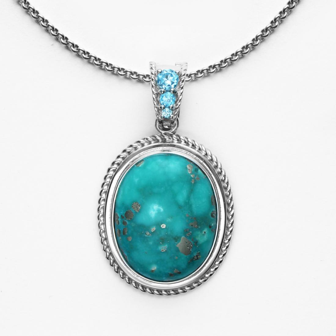 Silver Turquoise & Swiss Blue Topaz Pendant (1 of 1)
