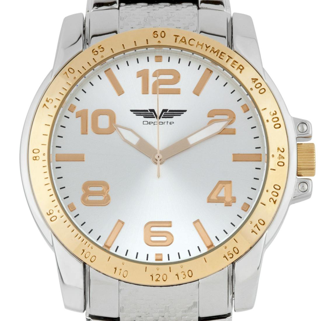 Deporte Infineon Mens Watch: Main Features: Brushed Finish Dial with Mirror Finish Hands and Indices, Tachymeter on Bezel, Mirror Finished IP Metal Case and Bracelet Links Hands: Luminesent hands Case Shape: Round Material: Ion P