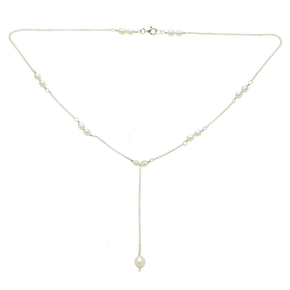 17" Sterling Silver White Pearl "Y" Necklace (1 of 1)