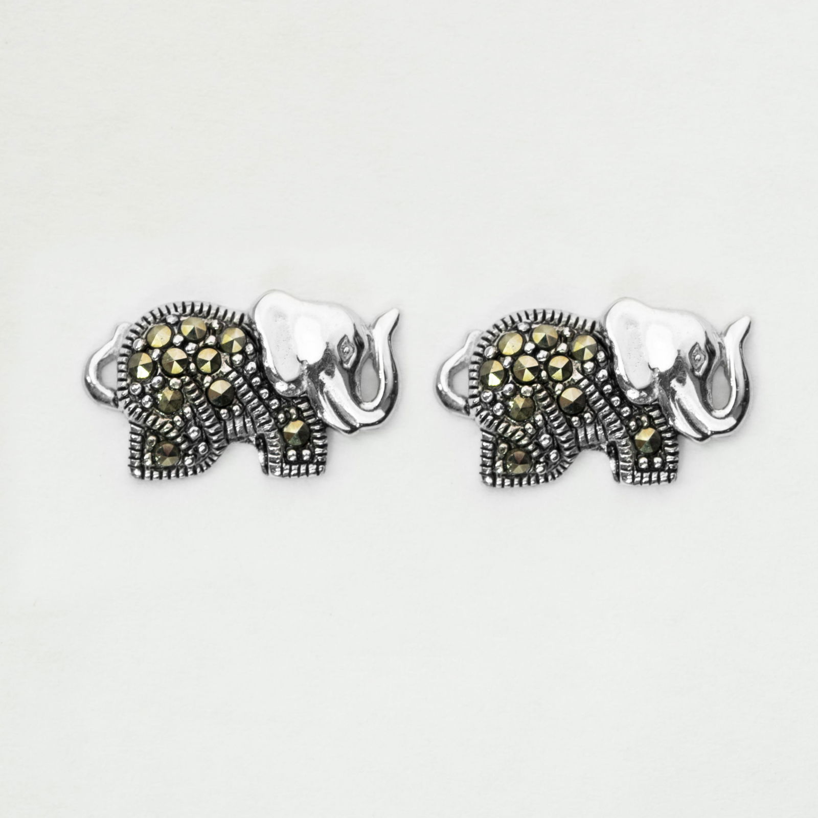 Sterling Silver Marcasite Elephant Stud Earrings (1 of 1)