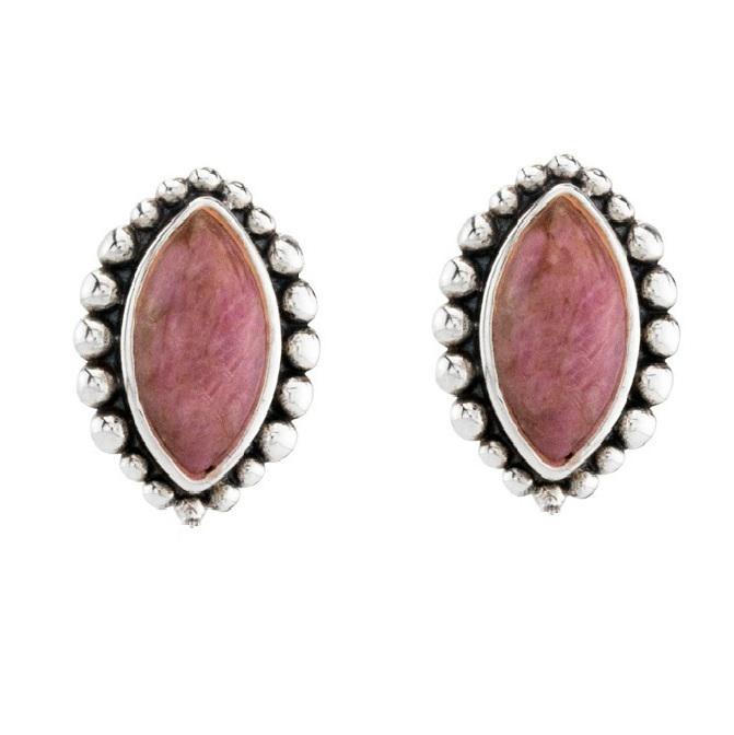 Sterling Silver Rhodonite Marquise Stud Earrings: • Genuine Rhodonite • Measurement: 15 x 11mm • Secured butterfly clasp • Gleaming rhodium over fine sterling silver • Disclaimer: Gemstones may feature inclusions or impe