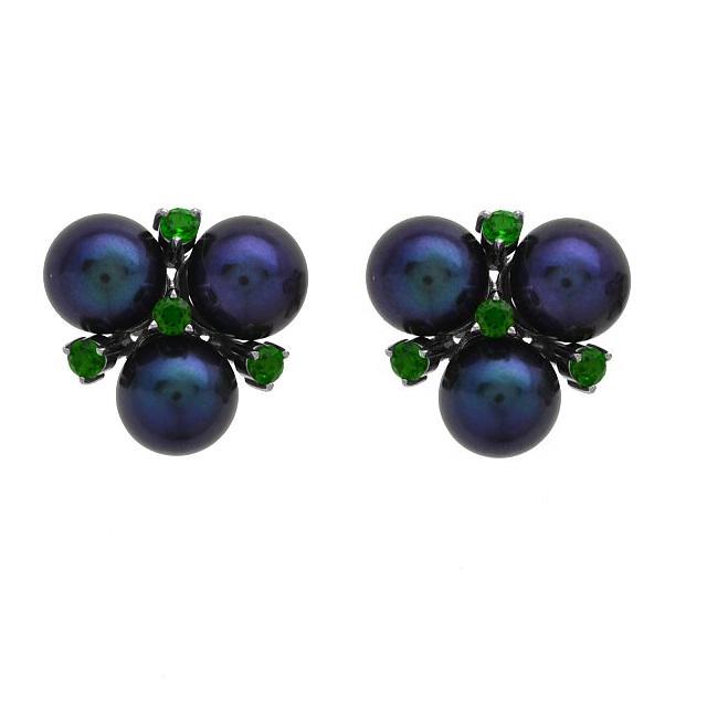 Sterling Silver Pearl & Chrome Stud Earrings (1 of 2)