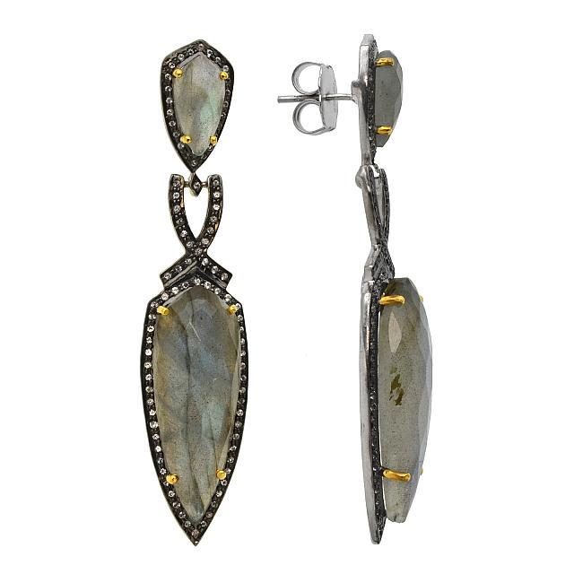 Sterling Silver Labradorite & Topaz Drop Earrings: Addison Lane beautifully crafts these lovely earrings from the Seraphina Collection. You’ll love the juxtaposition of beautiful color contrasted by black rhodium and shimmering white topaz pave,
