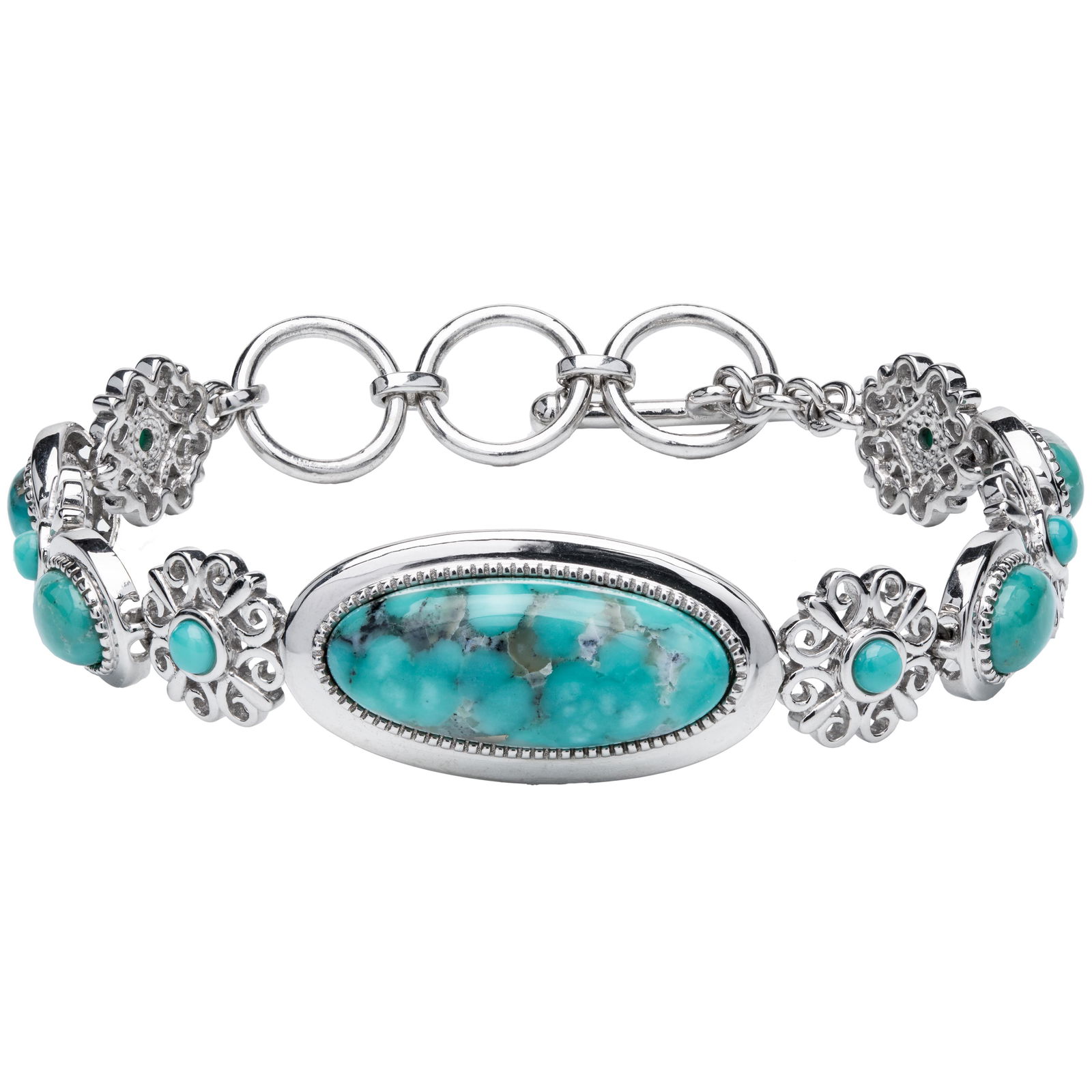 Sterling Silver Turquoise Toggle Bracelet 7.75" (1 of 3)