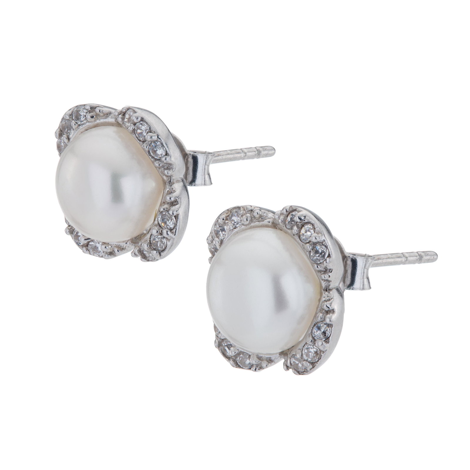 Sterling Silver Pearls Scalloped Stud Earrings (1 of 3)