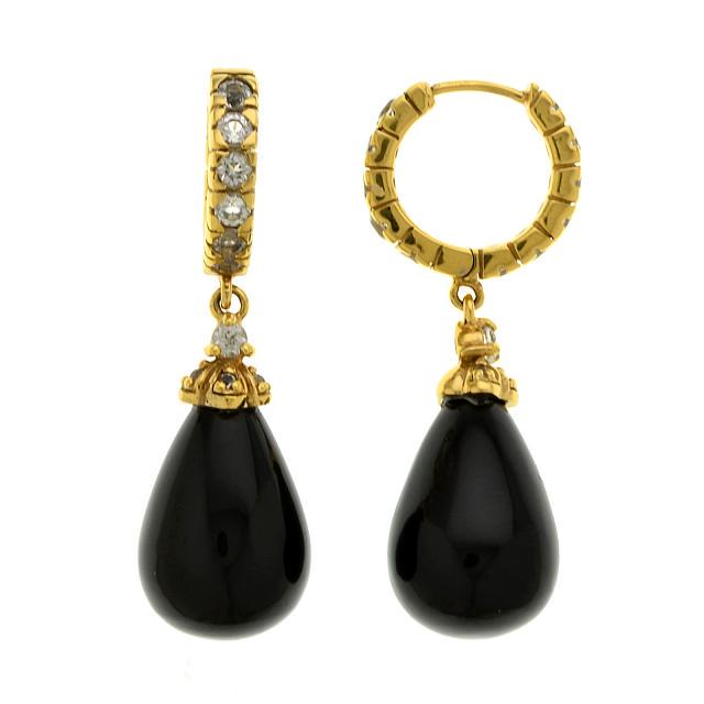 14K Gold Vermeil Black Onyx & Topaz Drop Earrings (1 of 1)
