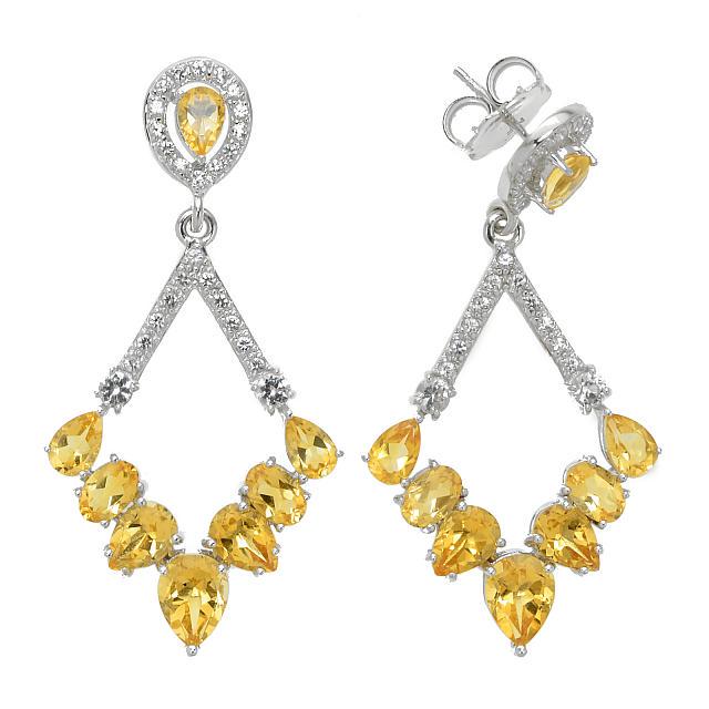 Silver 7.58ct Citrine Diamond Shape Drop Earrings (1 of 1)