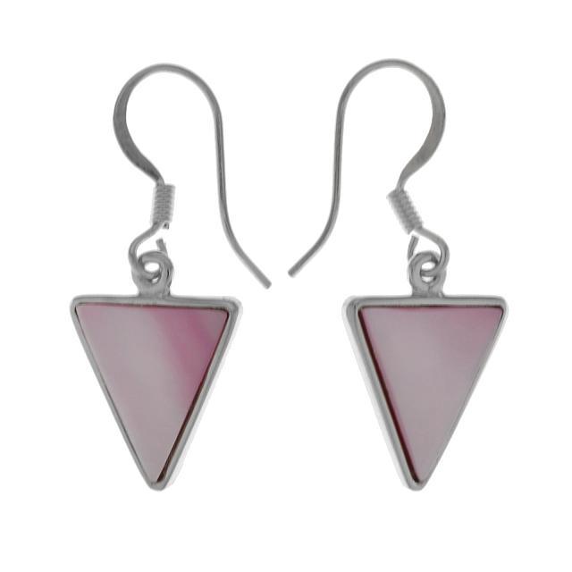 Silver Tone Pink MOP Triangular Earrings (1 of 1)