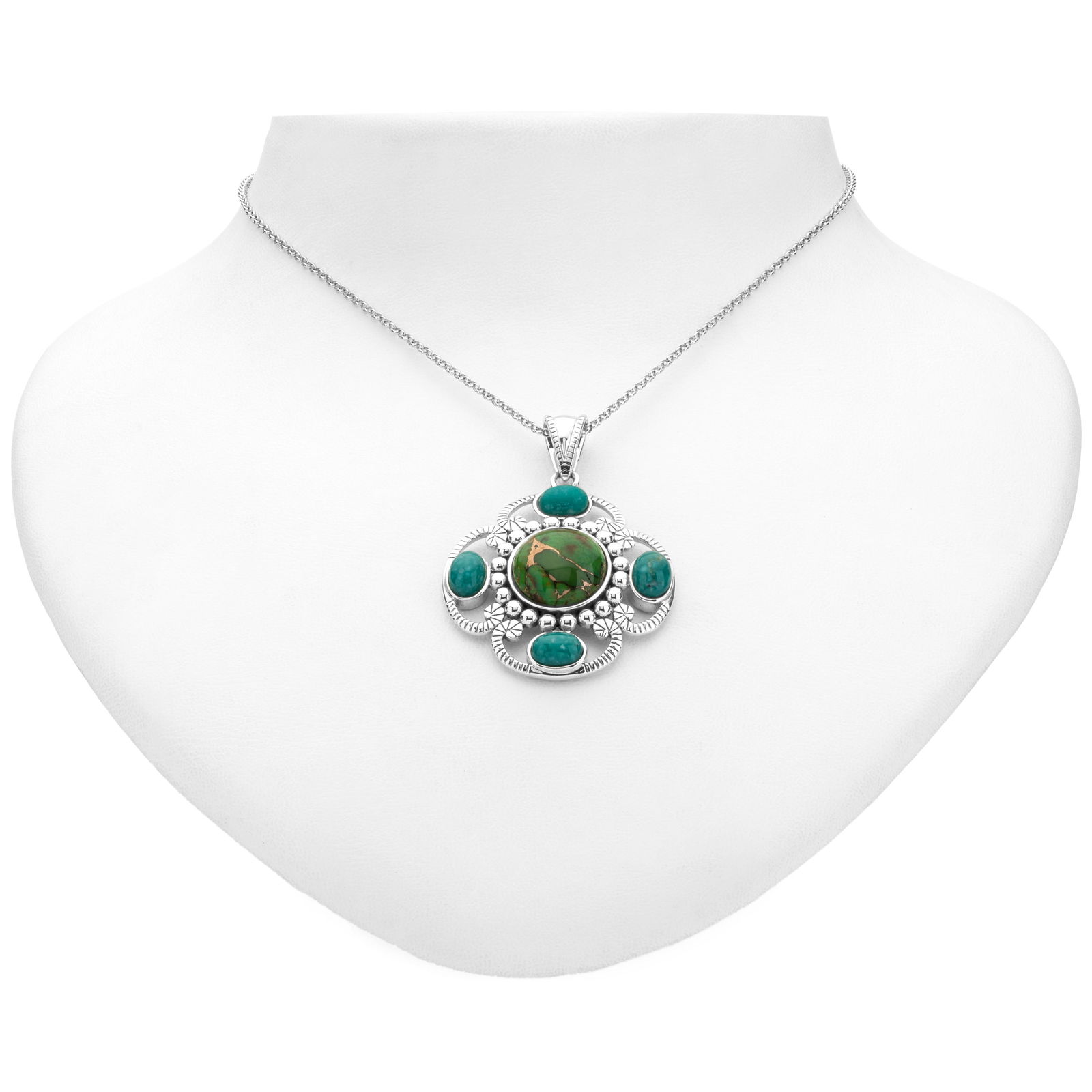 Sterling Silver Multi Turquoise Textured Pendant (1 of 3)