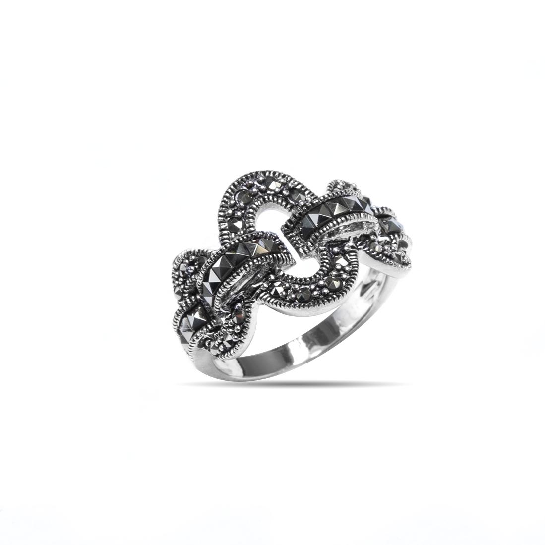Sterling Silver 3 Circle Marcasite Ring-SZ 7: • Genuine Marcasite • Three circle interlock design • Gleaming rhodium over fine sterling silver • Measurement: 15mm L x 22mm H x 4mm H