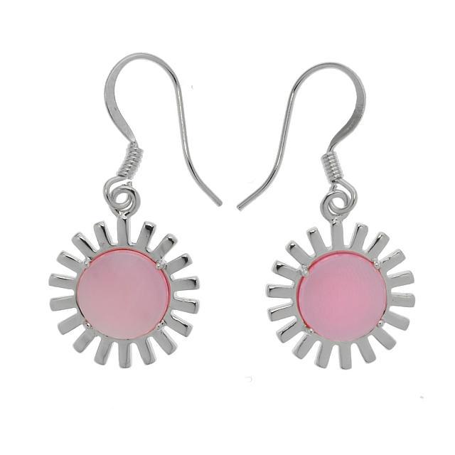 Silver Tone Pink MOP Sunburst Earrings (1 of 1)