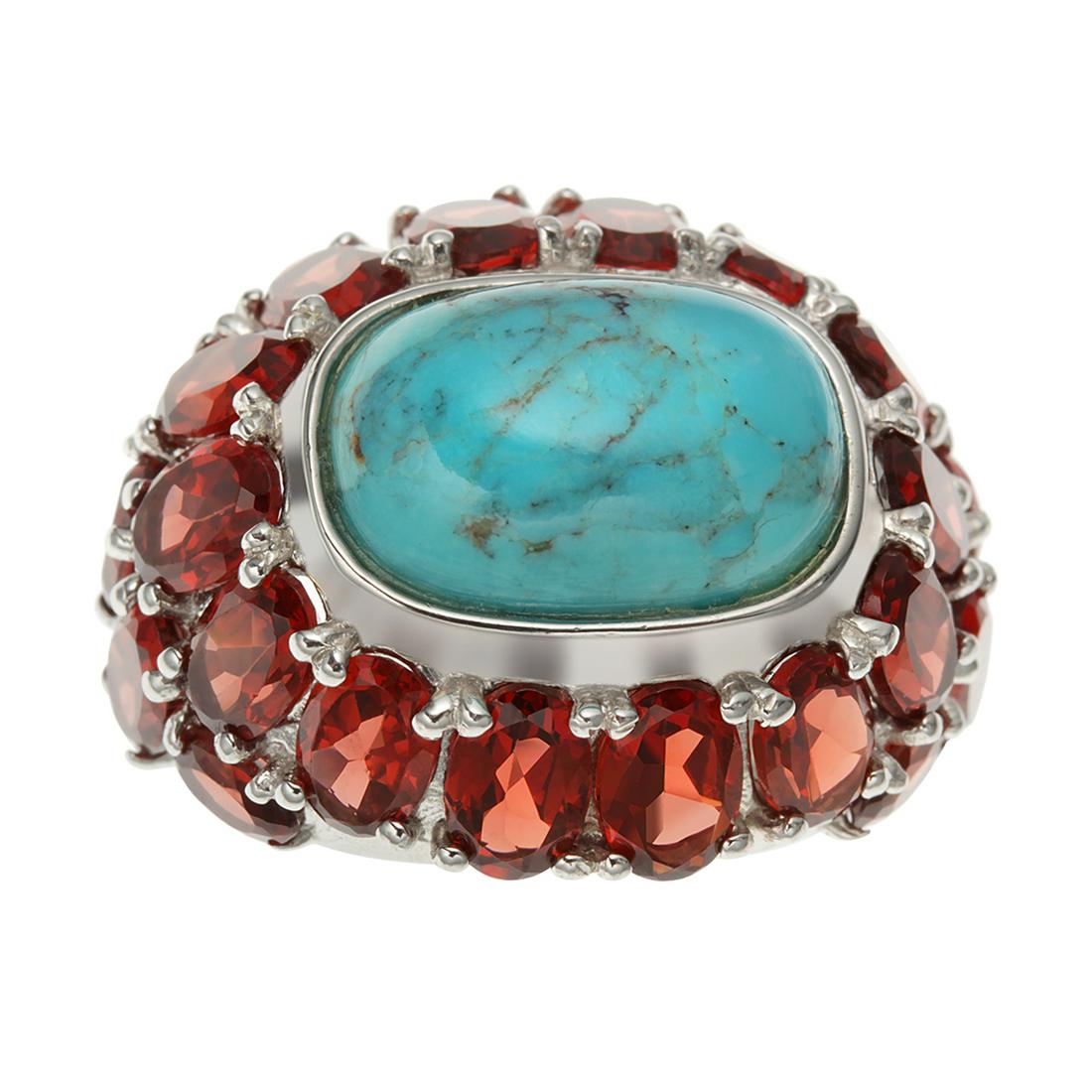 Silver 10.84ct Garnet & Turquoise Dome Ring-SZ 5 (1 of 3)