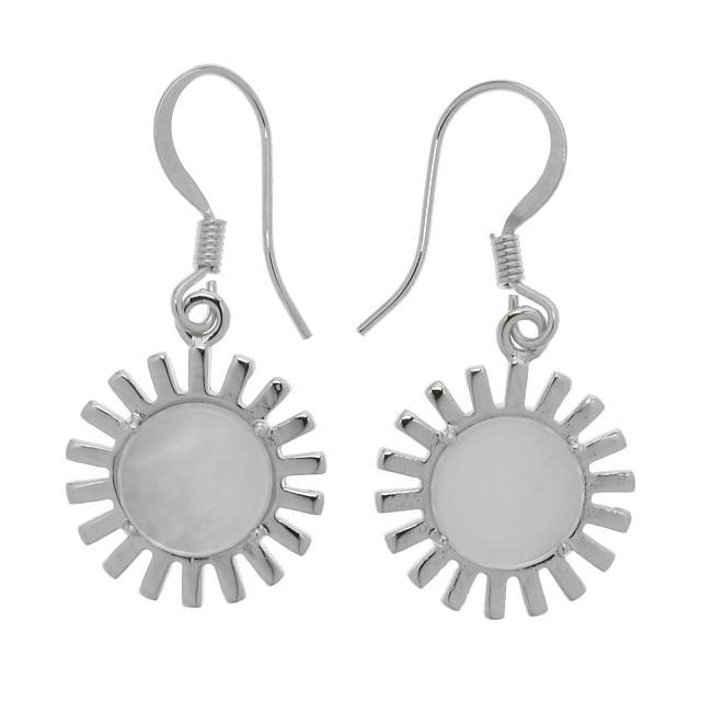 Silver Tone White MOP Sunburst Earrings (1 of 1)