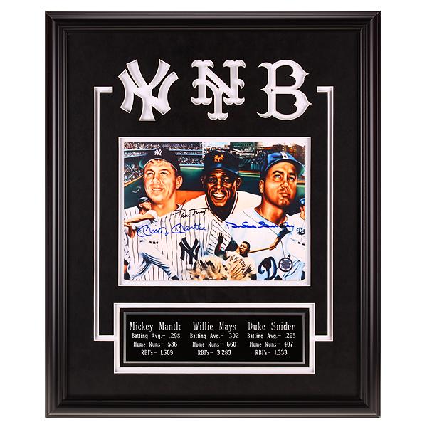 Hall Of Fame Legends 20x14 Custom Framed GFA: Duke Snider, Mickey Mantle, and Willie Mays Custom Framed 20x14 Autographed Multi-Layer Matted 8x10 GFA