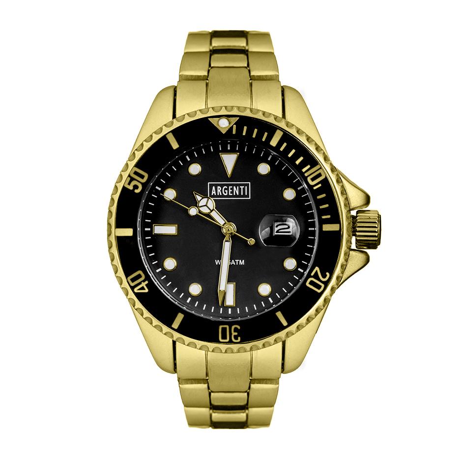 Argenti brings you the Adriatic Diver style watch: Argenti brings you the Adriatic Diver style watch, Gold Bracelet, Black Dial, Gold Case, Gold Bazel