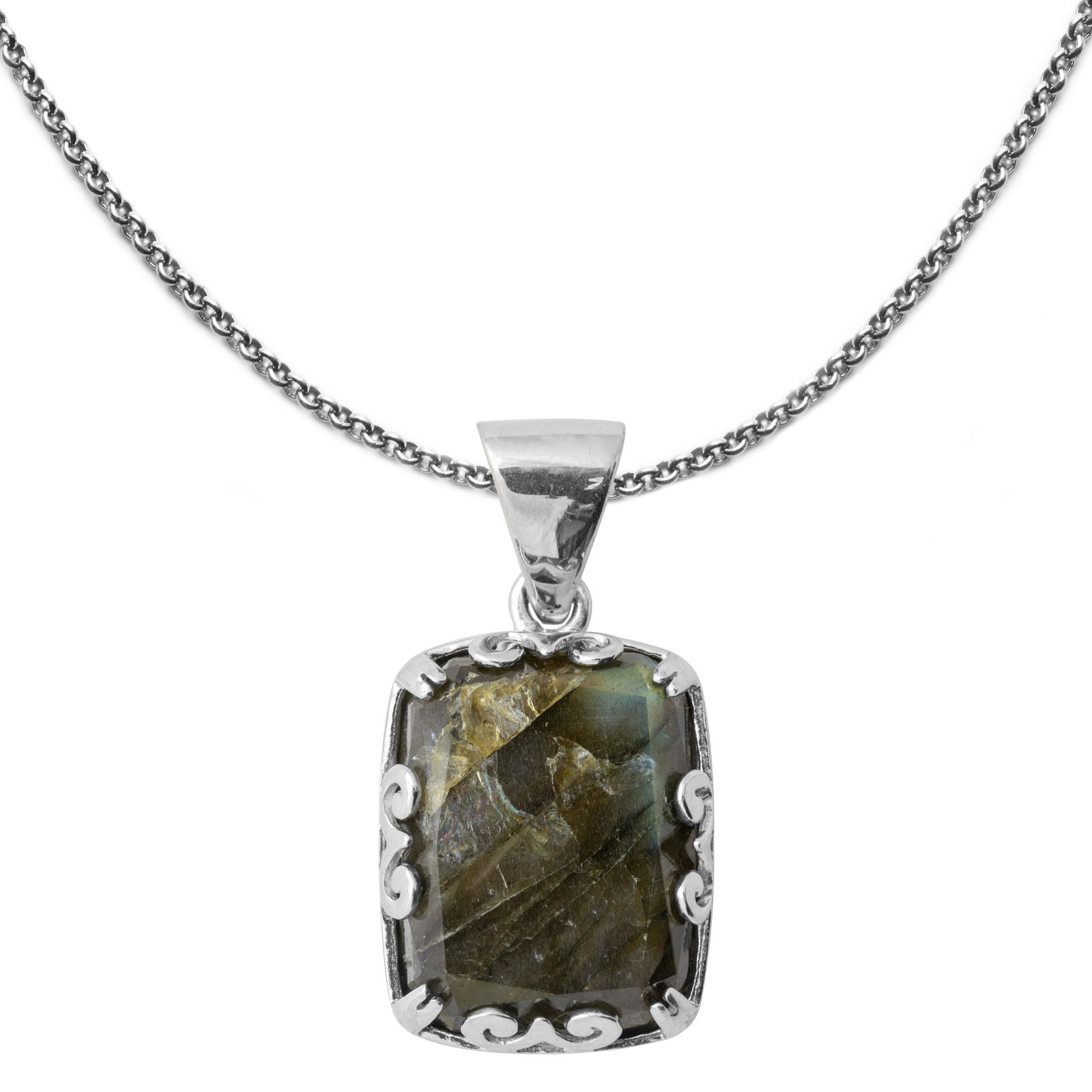 Sterling Silver Rectangular Labradorite Pendant (1 of 2)