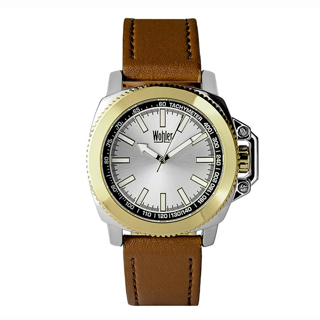 Wohler Manhattan Men's Watch: Wohler Men's Watch, Brown Leather Strap, Silver Dial, Gold Case