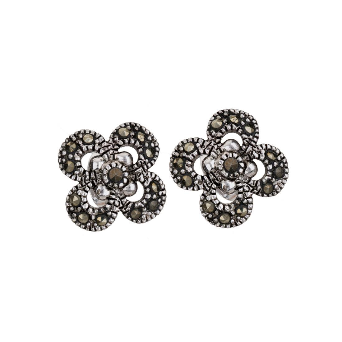 Silver Tone Marcasite Flower Stud Earrings (1 of 2)
