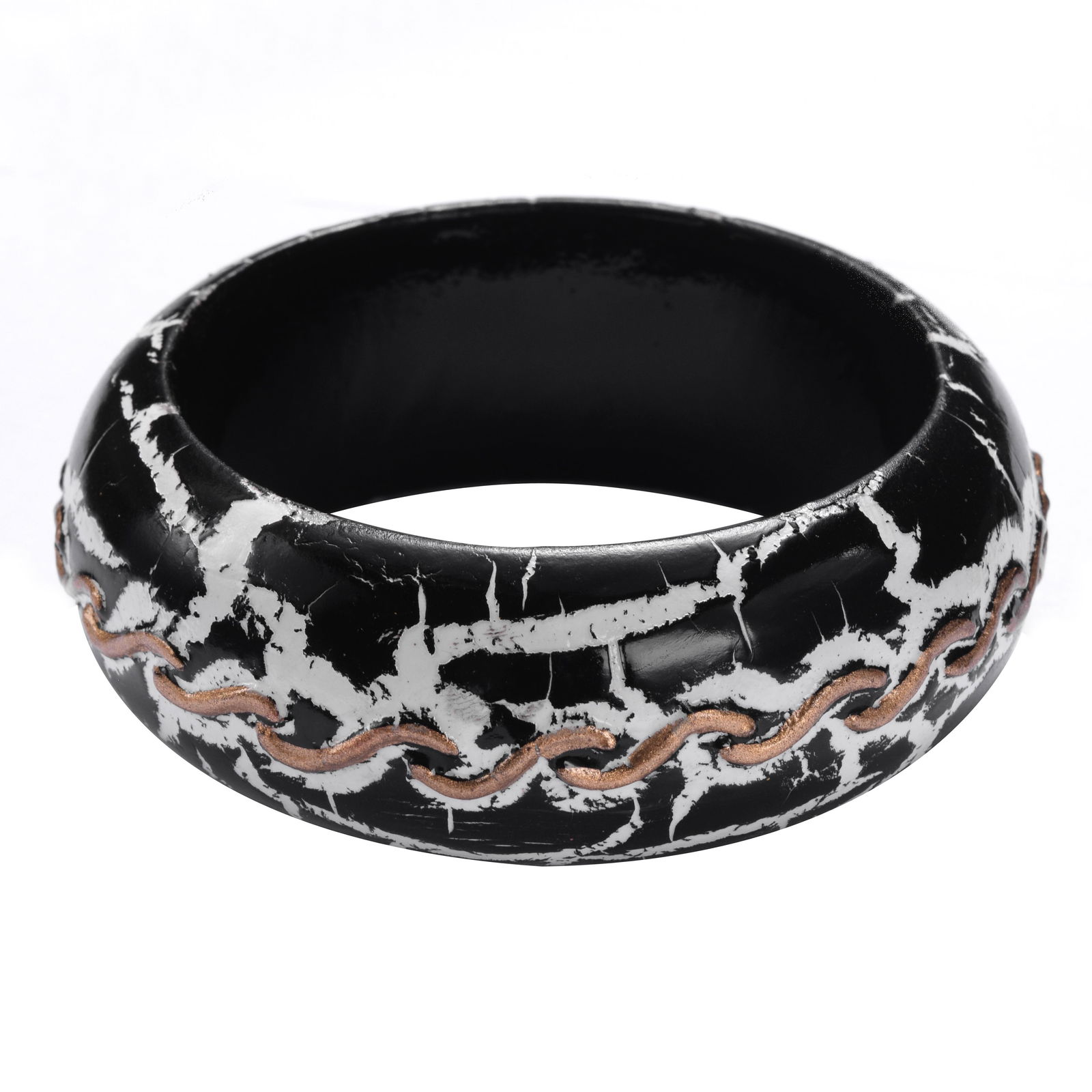 Black Crackled Craved Gold Slip on Bangle (1 of 1)
