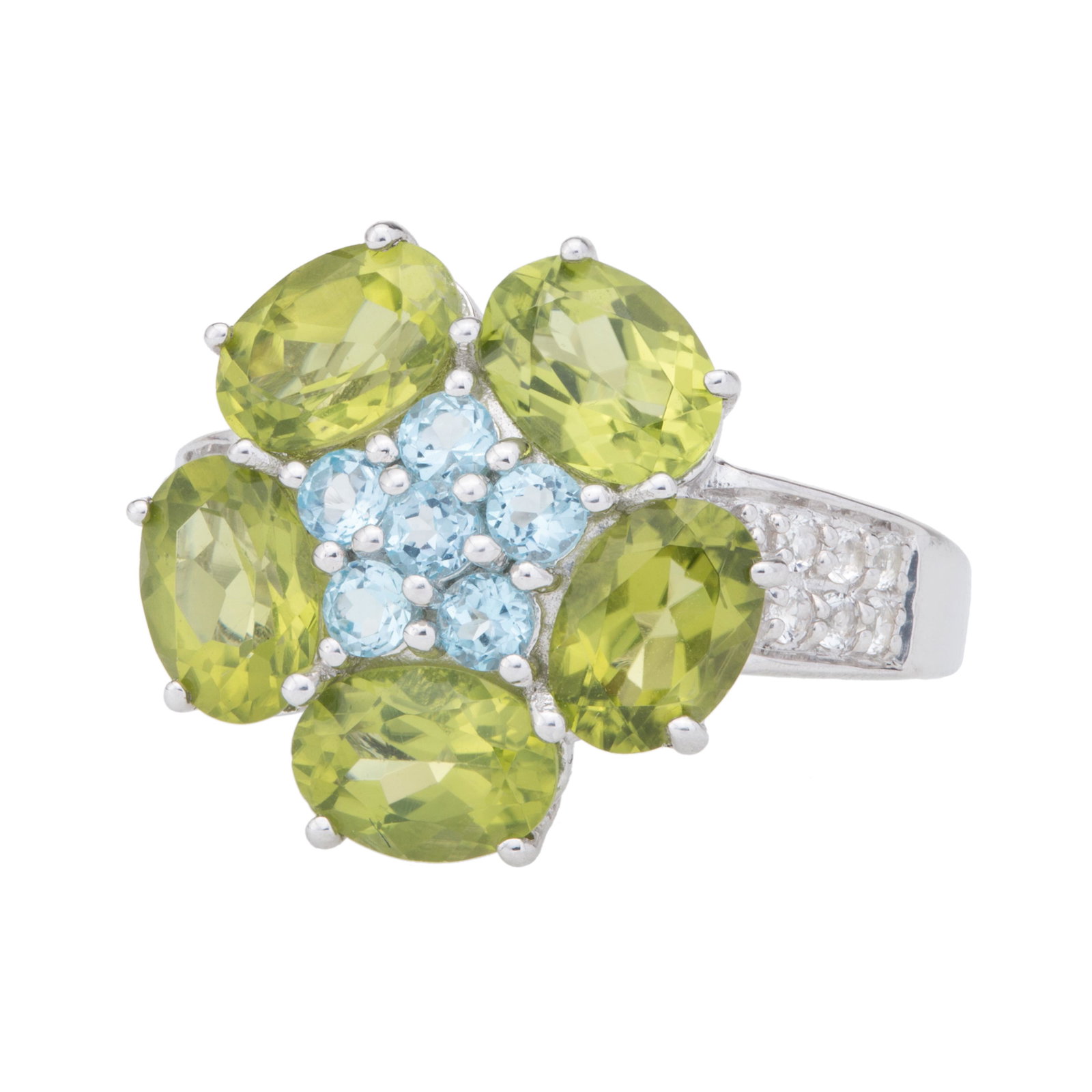 Silver 4.11ctw Peridot & Topaz Flower Ring-SZ 5 (1 of 3)