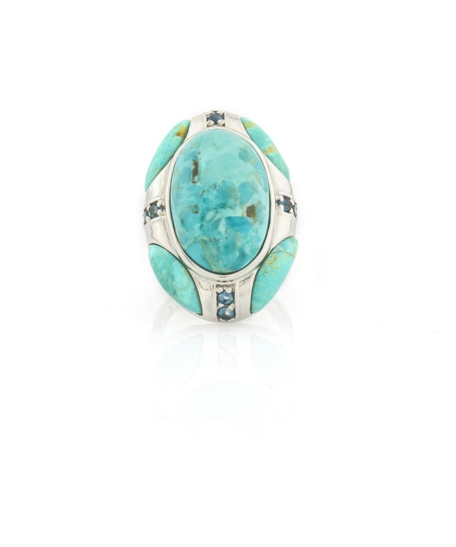 Silver Turquoise & Topaz North-South Ring -SZ 10 (1 of 3)
