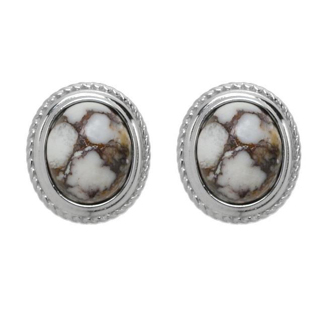 Silver Oval Wild Horse Rope Textured Stud Earrings (1 of 2)