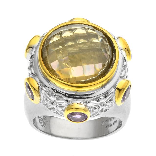 Silver Champagne Quartz Cocktail Ring-SZ 7 (1 of 2)