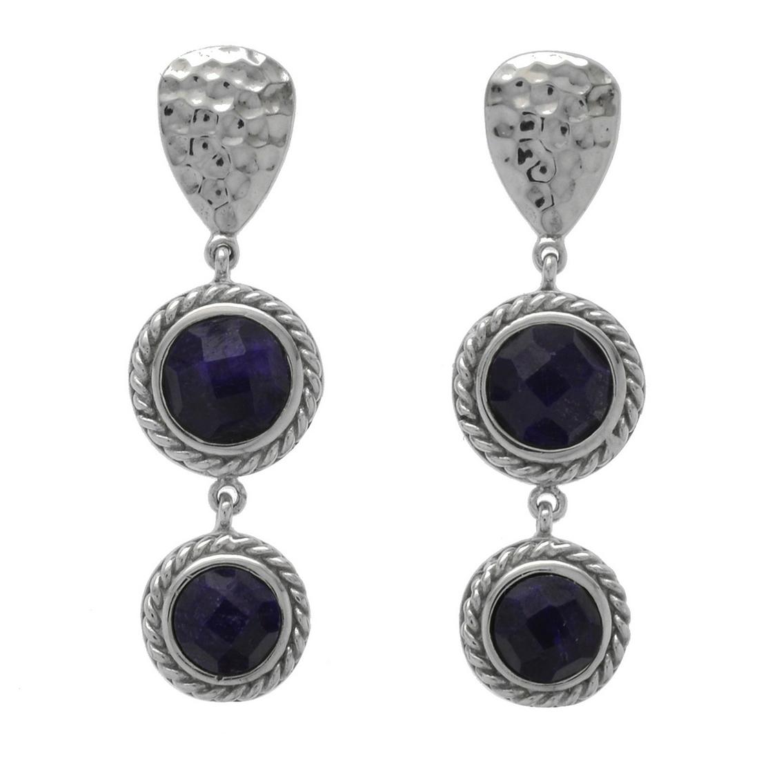 Silver Sapphire Corundum Hammered Drop Earrings (1 of 2)