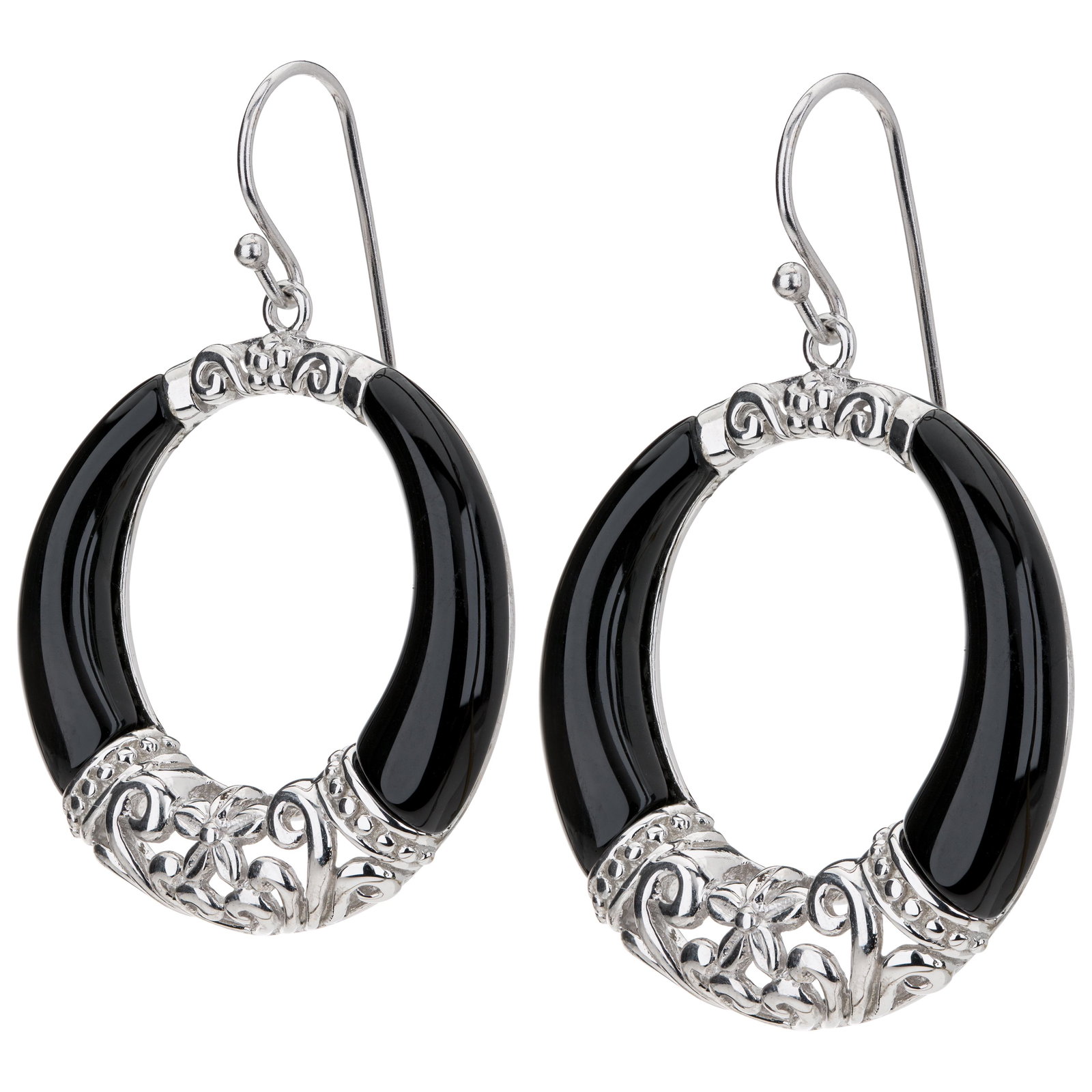 Sterling Silver Black Onyx Dangle Circle Earrings (1 of 3)