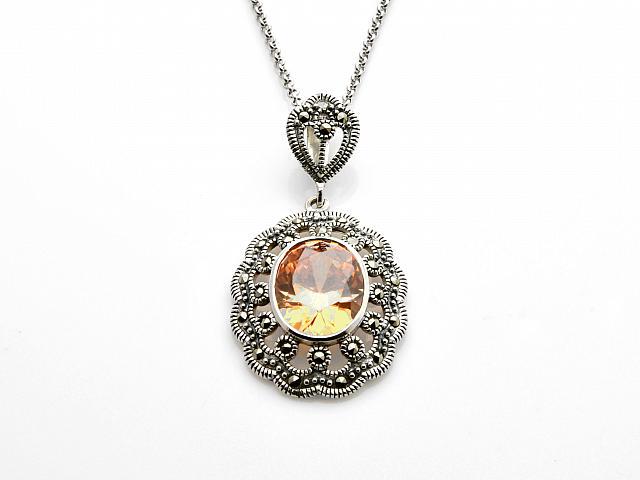 Sterling Silver Marcasite & CZ Pendant: Sophisticated refinement is yours with this vintage-inspired pendant necklace from the Addison Lane Felicity Collection. Beautifully crafted with a centered oval cut cubic zirconia surrounded by spark