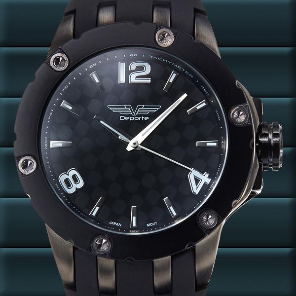 Deporte Ardmore Mens Watch: Main Features: Multi-Textured Dial, Luminescent Hands and Markers, Large DesignHands: Luminesent handsCase Shape: RoundMaterial: Stainless Steel, Silicone IP MetalCase Thickness: 22mmStrap Width: 26mm