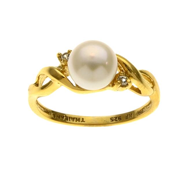 18K Gold Over Silver Pearl Ring-SZ 8 (1 of 1)
