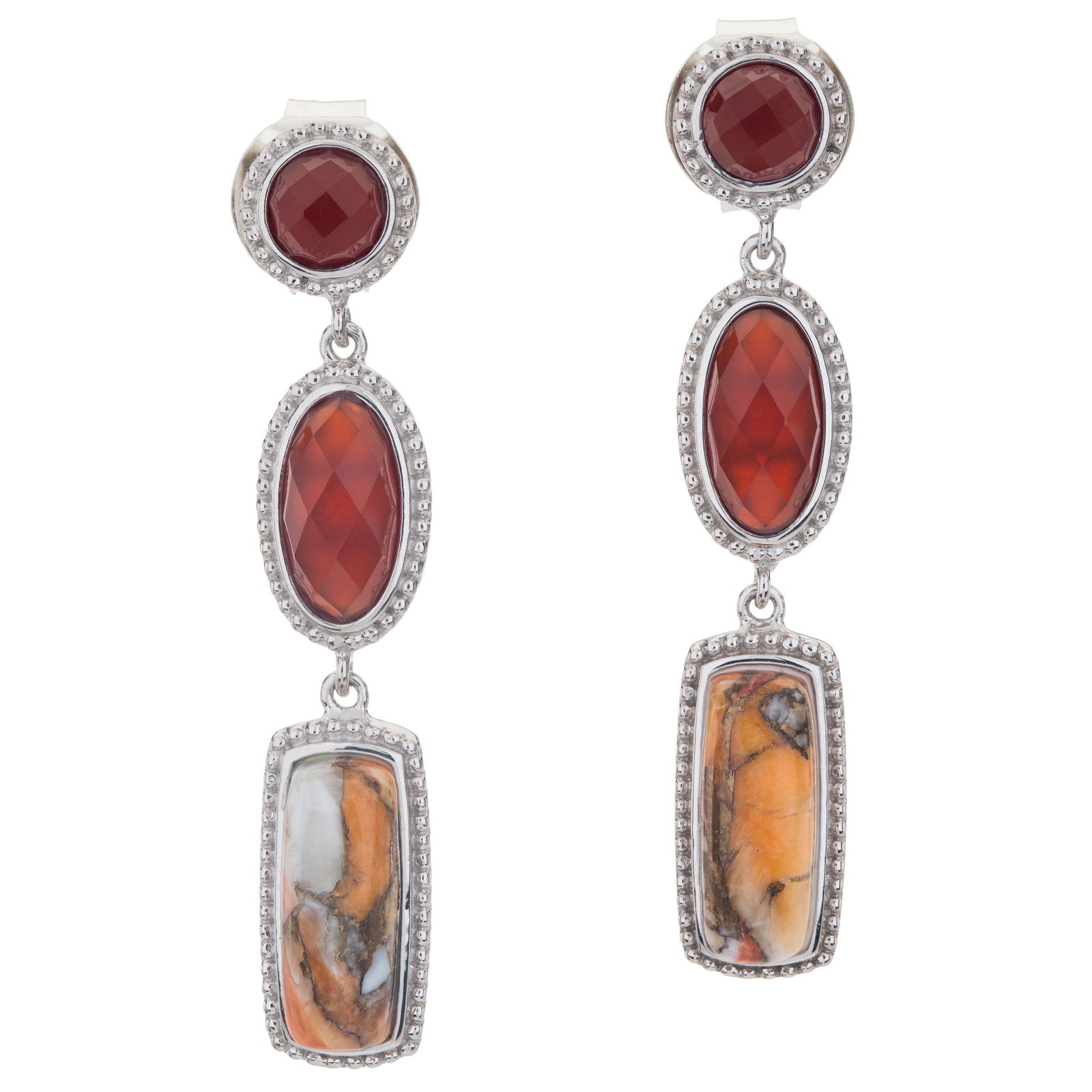 Silver Spiny, Agate & Chalcedony Drop Earrings (1 of 3)