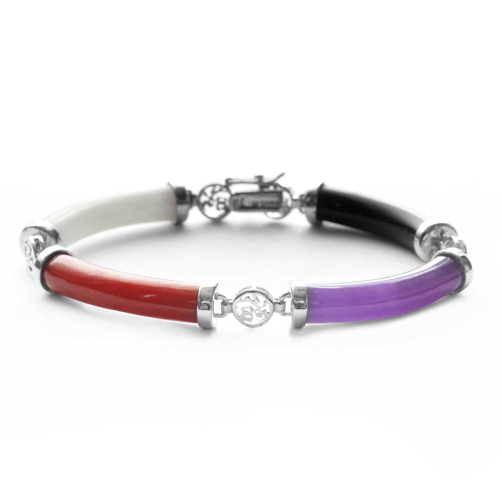 Sterling Silver Multi Color Jade Bracelet 8" (1 of 2)