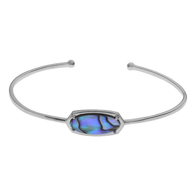 Silver Tone Abalone Bracelet: • Genuine abalone• Setting: Adhesive• Measurement: Adjustable length (open cuff)• Gleaming rhodium over brass• Disclaimer: Gemstones may feature inclusions or imperfectio