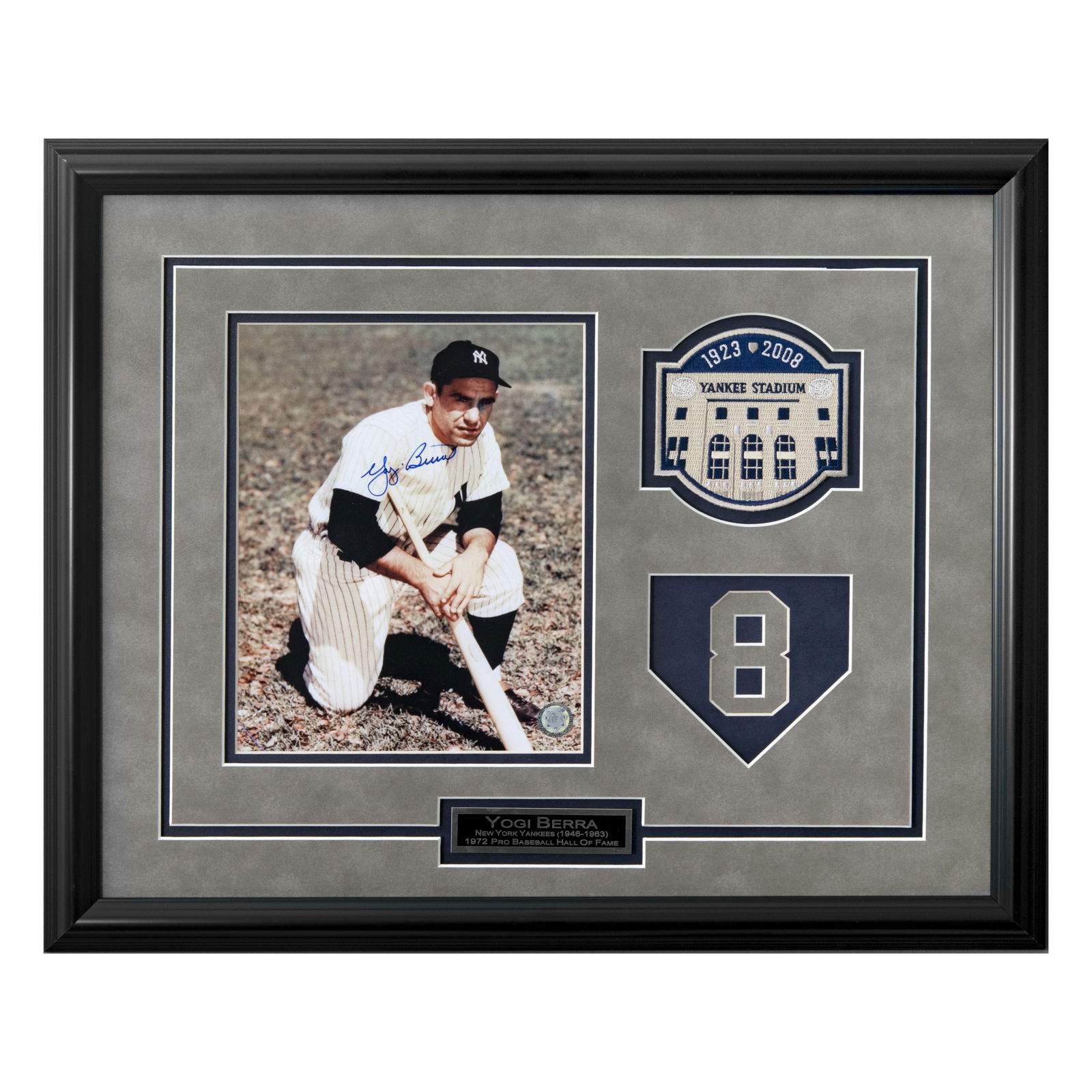Yogi Berra New york Yankees Framed 20x16 Signed: Lawrence Peter "Yogi" Berra (May 12, 1925 – September 22, 2015) was an American professional baseball catcher, manager, and coach who played 19 seasons in Major League Baseball (MLB) (1946–63, 196